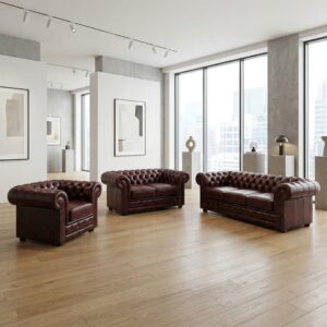 Chesterfield sofa set - Dark red 3-2-1