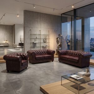 Chesterfield Couch Set Dark Red 3-2-1