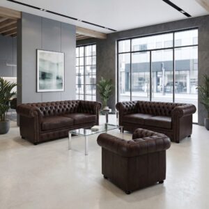 Chesterfield Couch Set Dark Brown 3-2-1