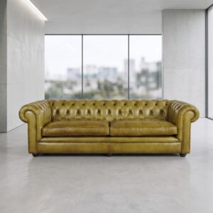 Chesterfield Couch Leather 2,40 m Olive