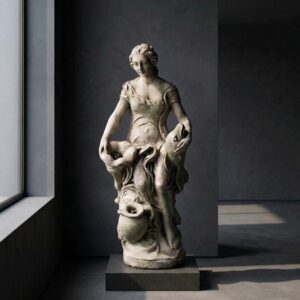 Concrete fountain of a woman with a fish