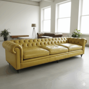 Chesterfield Leather Couch Yellow 3,20 m