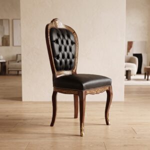 Baroque chair PU-leather Black/Gold
