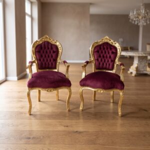 Set Chairs Baroque Velvet Dark Red-Gold