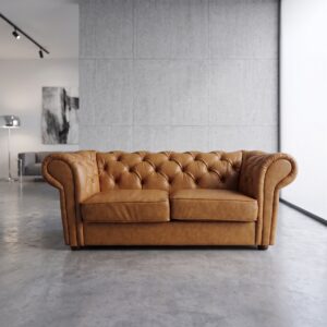 Chesterfield Sofa PU- Learher Cognac 1,85 m