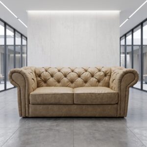 Chesterfield Bench PU Leather Beige 1,95 m