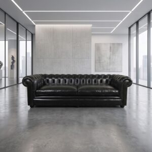 Chesterfield Sofa Leather Black 2.40 m