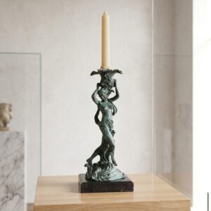 Candlestick Statue Woman Venus Bronze 0.50 m