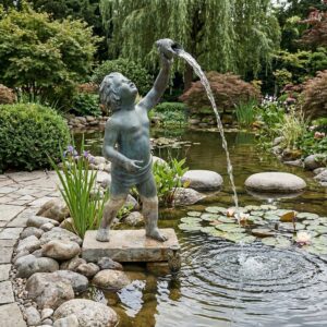 Fountain Boy with shell bronze 0.87 m