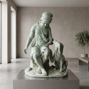Statue Girl with Dog Bronze 0.75 m