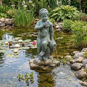 Gargoyle Fountain Child with Vase Bronze 0,90 m