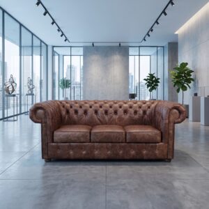 Chesterfield Sofa Leather Antique Brown 2.00 m