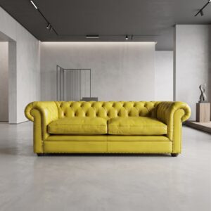 Chesterfield Sofa Leather Yellow 2.10 m