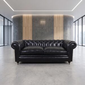 Chesterfield Sofa Leather Black 2,00 m