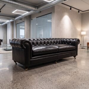 Chesterfield Sofa Leather Black 2.40 m