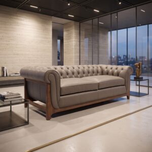 Chesterfield Sofa Leather Taupe 2.20 m