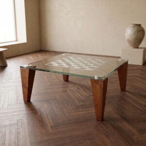 Game Table Chess Table Glass Cherry Wood 1.00 m x 1.00 m