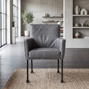 Retro Design Dining Chair Gray Leather