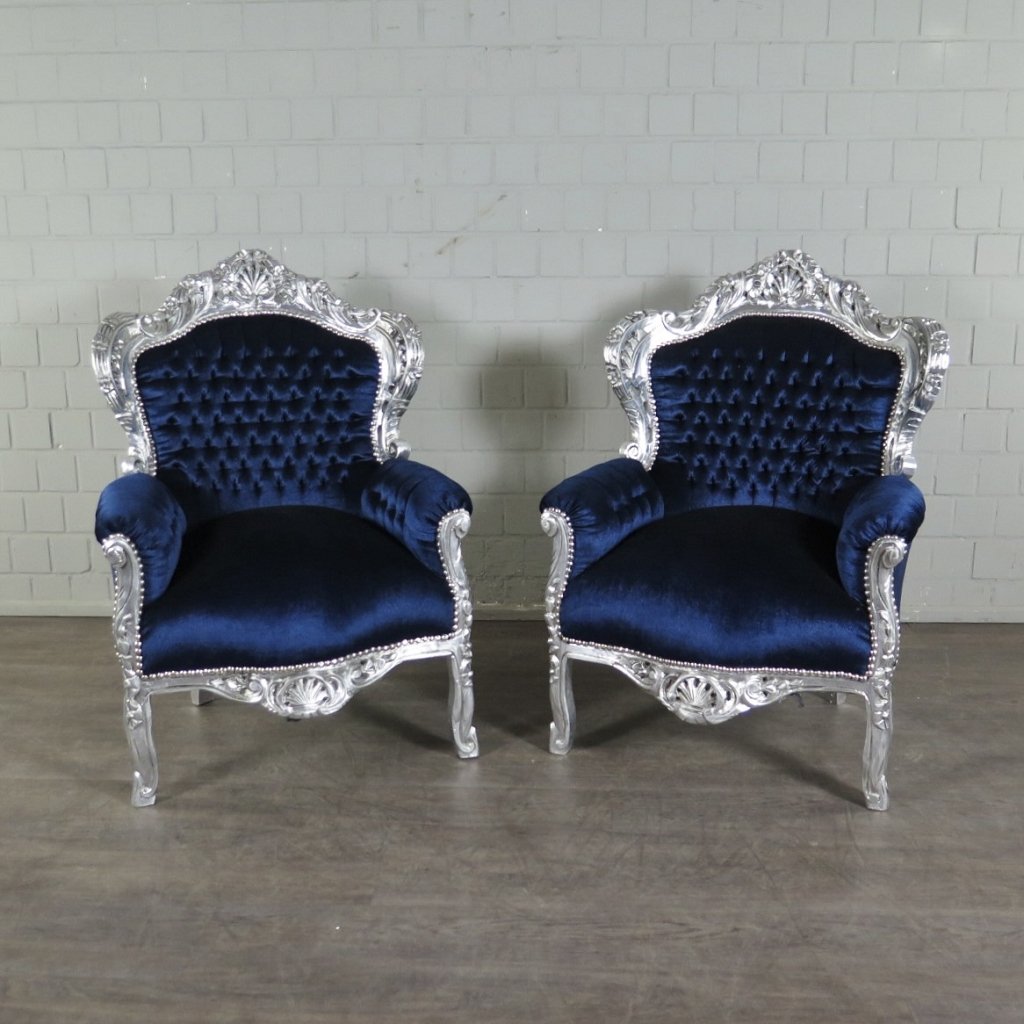 Baroque Armchair Blue-Silver - Image 3