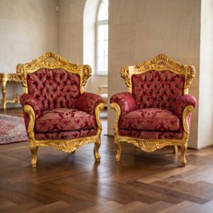 Baroque Armchair Red-Gold Set Price