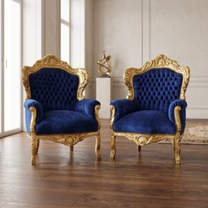 Baroque Armchair Blue-Gold Set Price