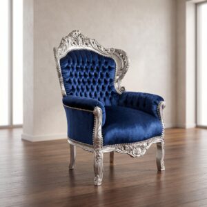 Baroque Armchair Blue-Silver