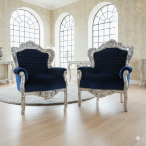 Baroque Armchair Blue-Silver