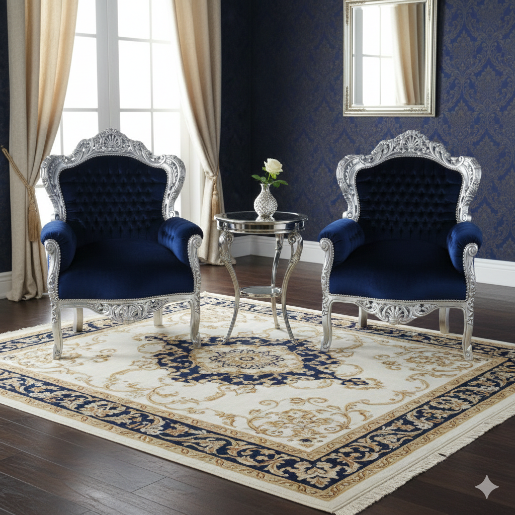 Baroque Armchair Blue-Silver - Image 2