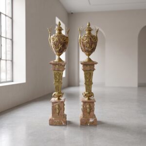 Columns with Vases Brass Marble Brown 1.73 m