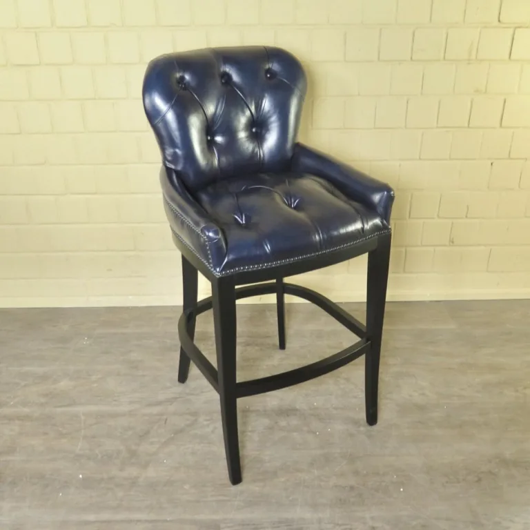 Chesterfield Bar Stool Leather Blue - Image 3