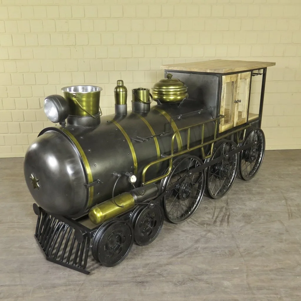 Minibar Wine Rack Steam Locomotive Locomotive Mango Wood Metal 2.20m - Image 3