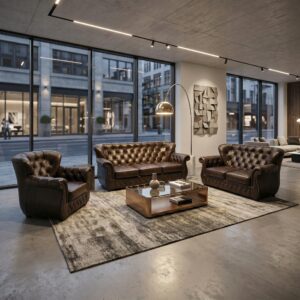 Chesterfield Sofa Set Dark Brown 3-2-1 Leather