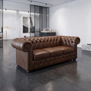 Chesterfield Couch Leather Cognac 2.07 m