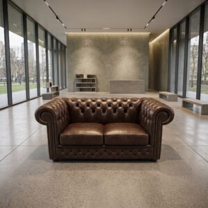Chesterfield Sofa Leather Dark Brown 1.67 m