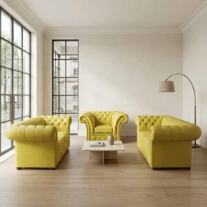Chesterfield Sofa Set Yellow 3-2-1 Leather