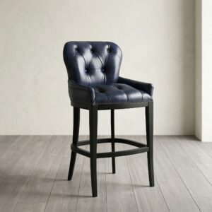 Chesterfield Bar Stool Leather Blue