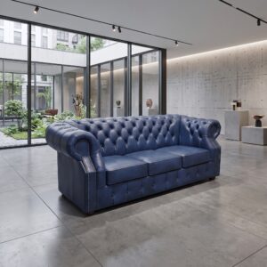 Chesterfield Sofa Leather Blue 2,07 m