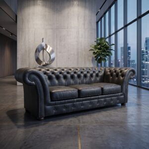 Chesterfield Sofa Leather Anthracite 2.30 m