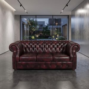 Chesterfield Sofa Leather Red-Brown 2.07 m