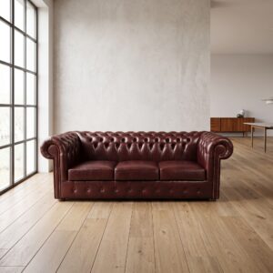 Chesterfield Sofa Leather Red-Brown 2,20 m