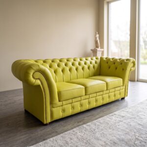 Chesterfield Sofa Leather Yellow 2.20 m