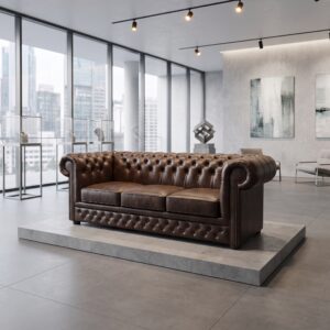Chesterfield Sofa Set Leather Dark Brown 2.07 m