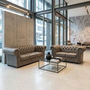 Chesterfield Sofa Set Gray 3-2 Leather