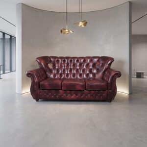 Chesterfield Sofa Leather Red-Black 1.90 m