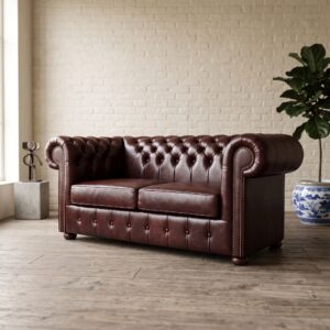 Chesterfield Sofa Leather Red-Brown 1.80 m