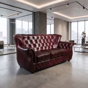 Chesterfield sofa couch leather burgundy 1.90 m