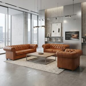 Chesterfield Sofa Cognac 3-2-1 Leather