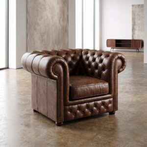 Chesterfield Armchair Leather Darkbrown
