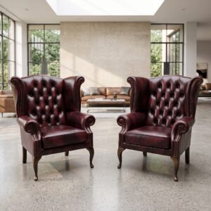 Chesterfield Armchair Set Leather Old-Red