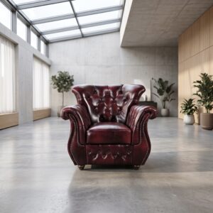 Chesterfield Armchair Leather Red-Black